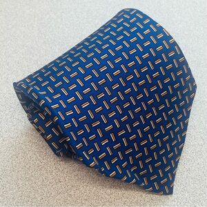 Lauren Ralph Lauren 100% Silk Geometric Print Blue and Orange Men's Tie
